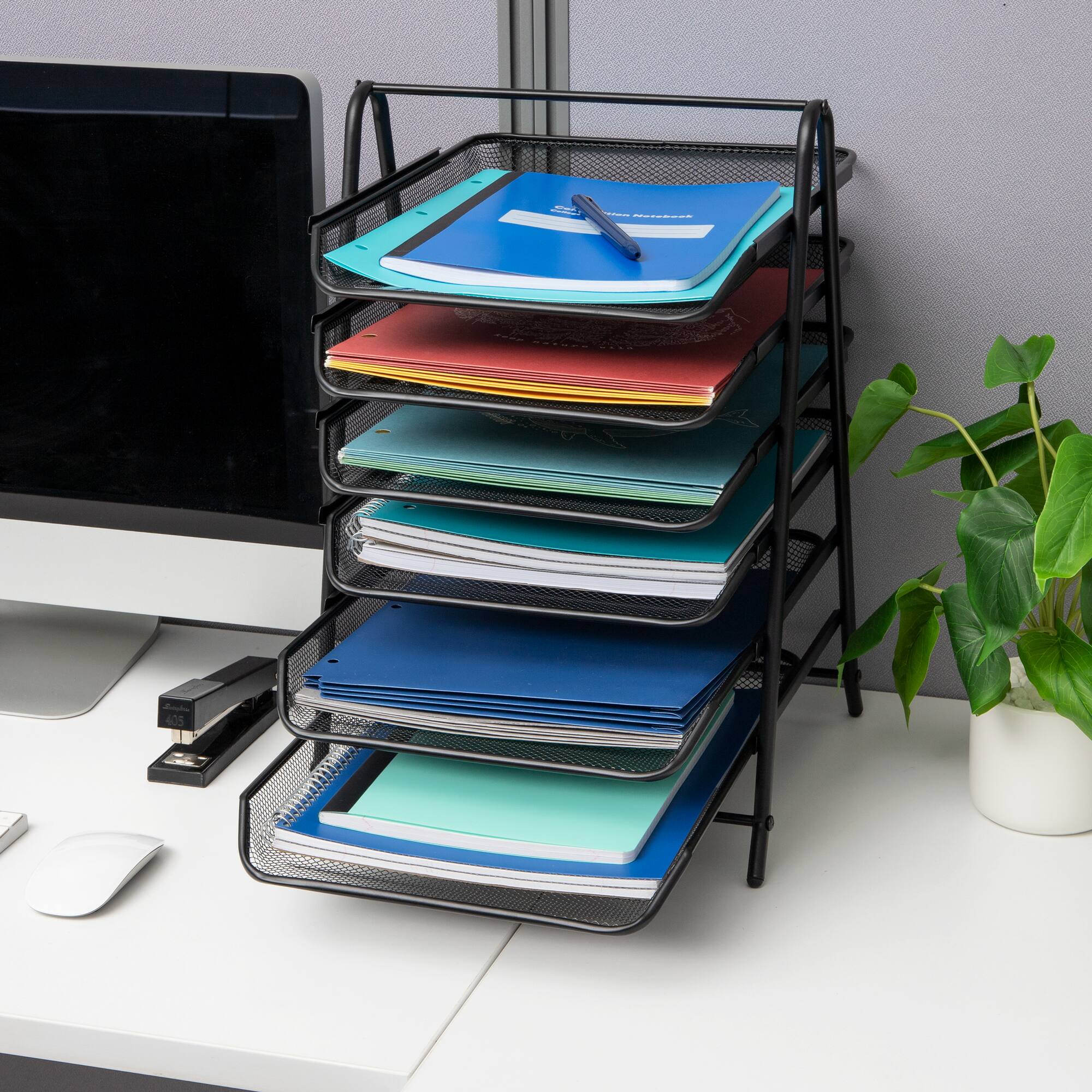 Mind Reader Black Metal Mesh 6-Tier Paper Tray
